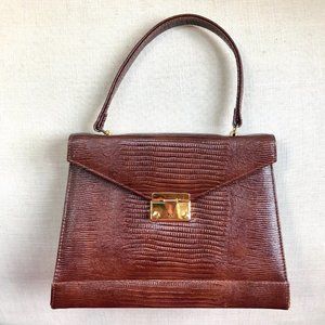 Vintage Brown Leather Gold Snap Handbag Purse
